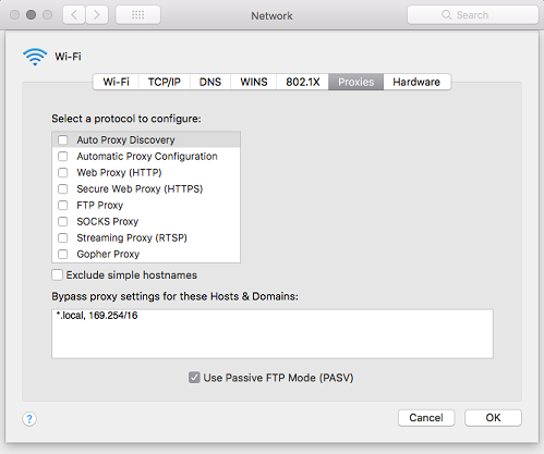 mac proxy settings for comcast internet